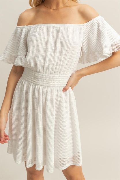 Crochet Off-the-shoulder Mini Dress