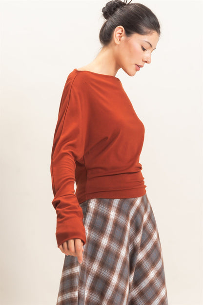 Wide Boat Neck Dolman Sleeve Top
