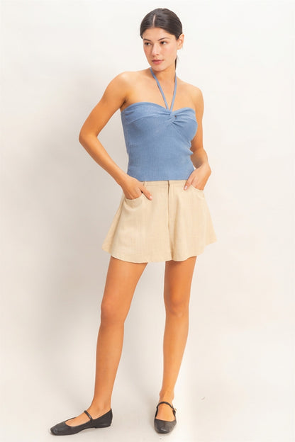 Ribbed Halter Top With Twist