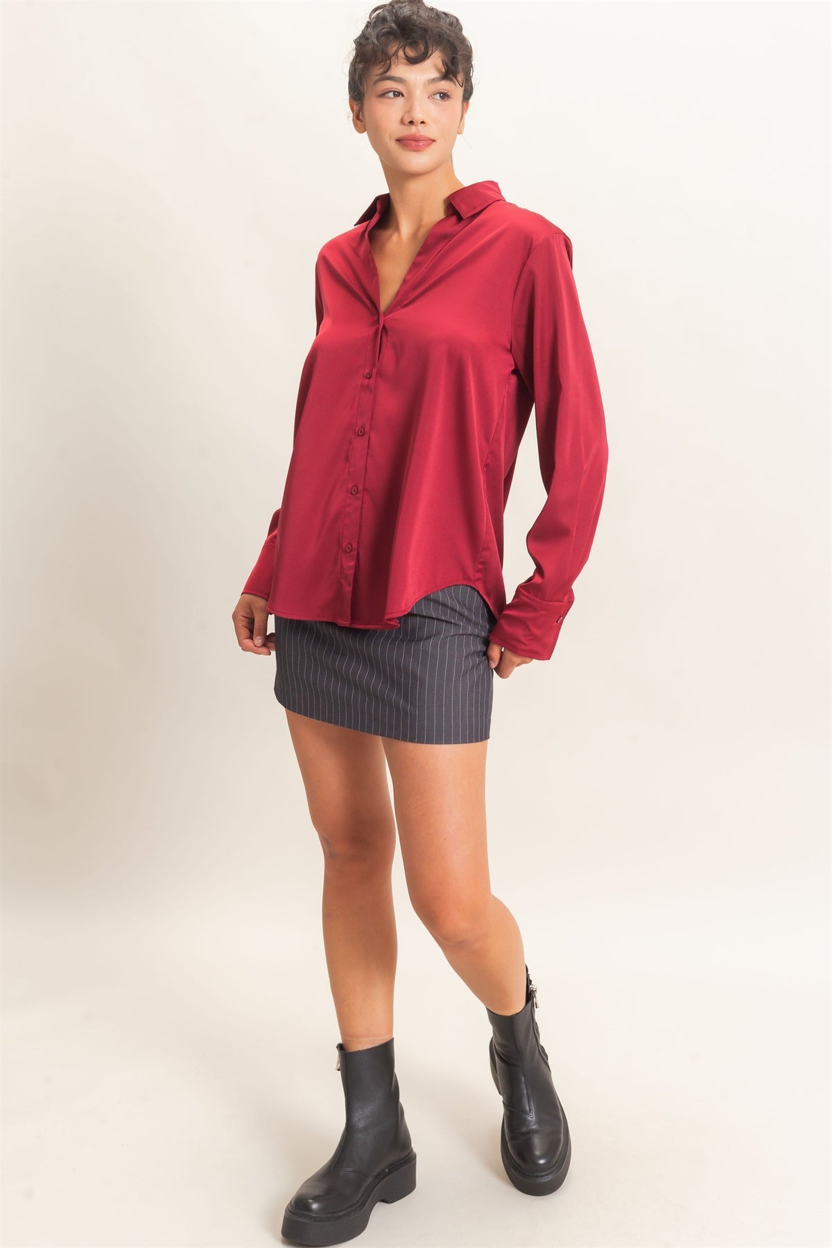 Satin Button Down Blouse