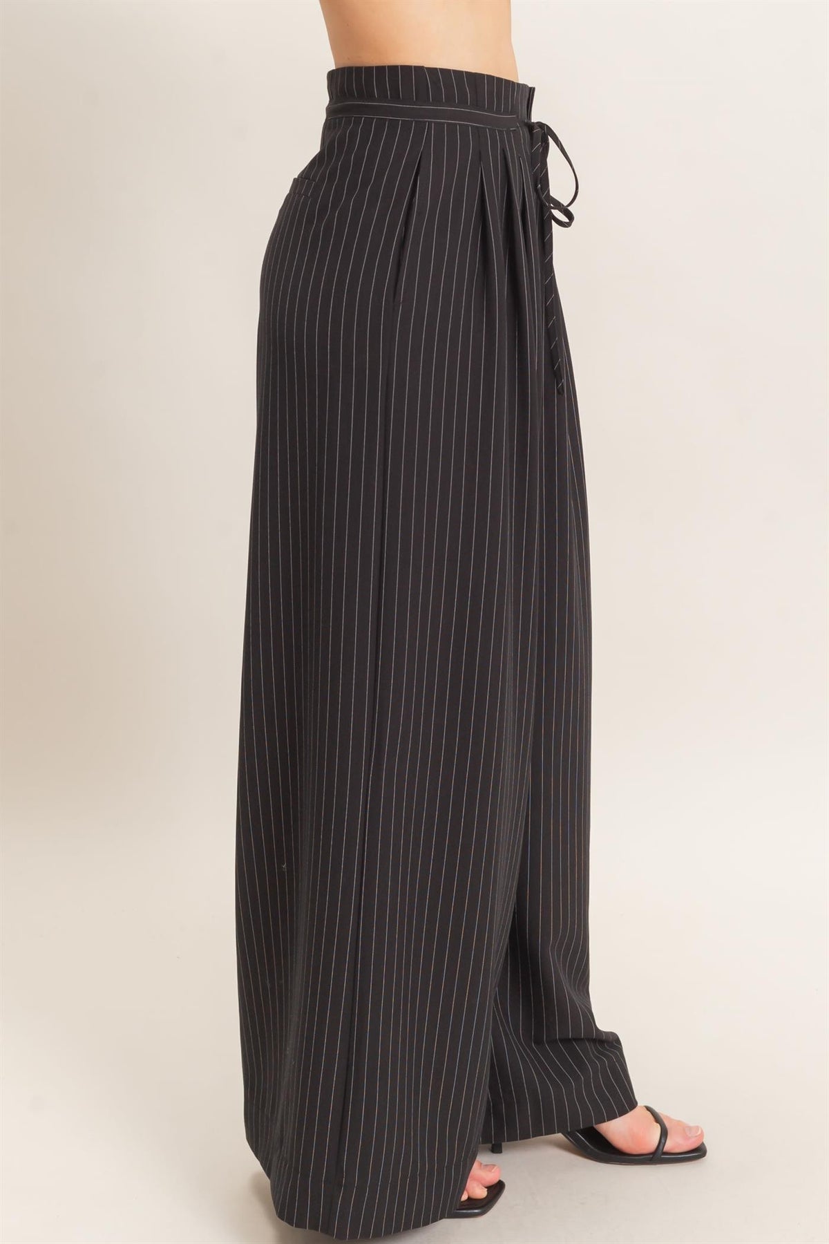 Drawstring Pleated High Waist Wide-leg Pants