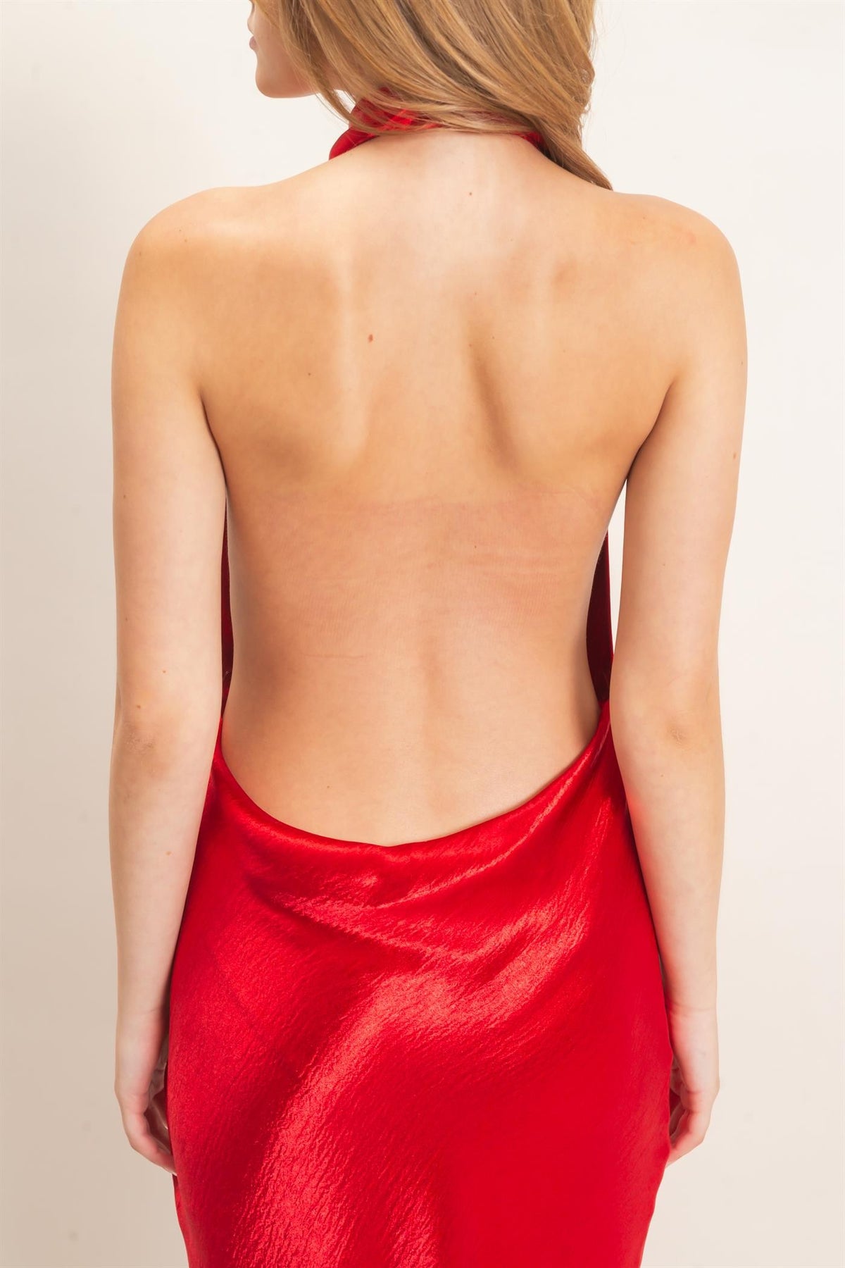 Satin Cowl Neck Halter Maxi Dress