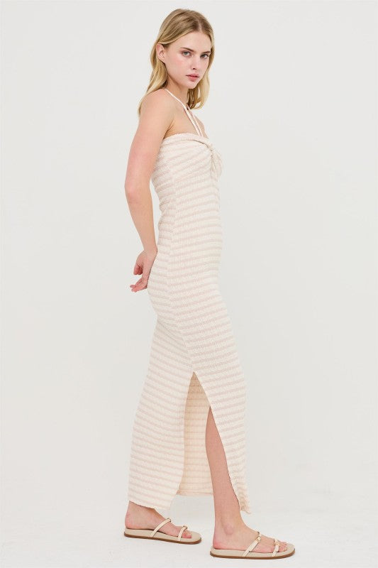 Halter Neck Twist Bust Midi Dress