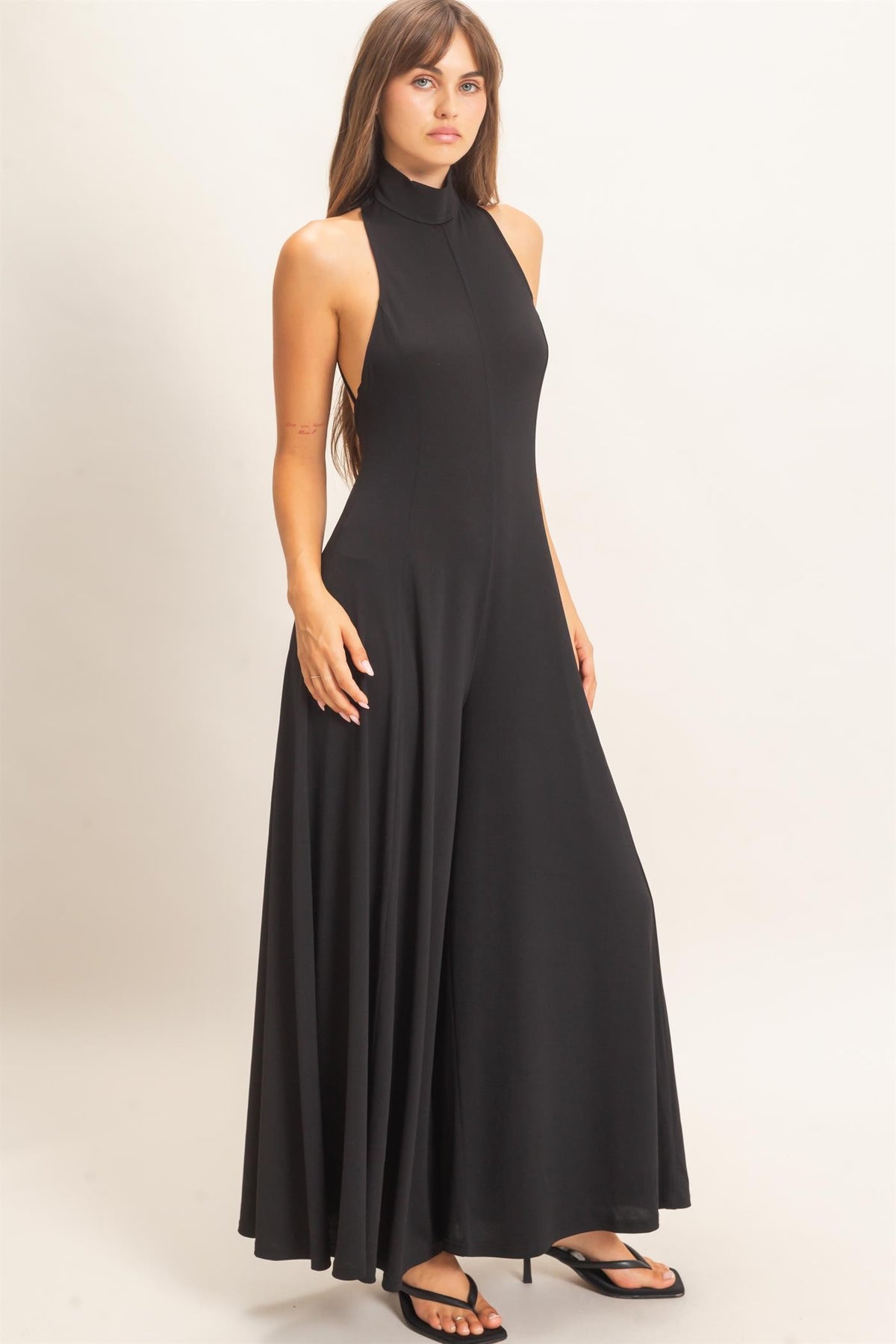 Sleeveless Halter Open Back Wide Leg Jumpsuit