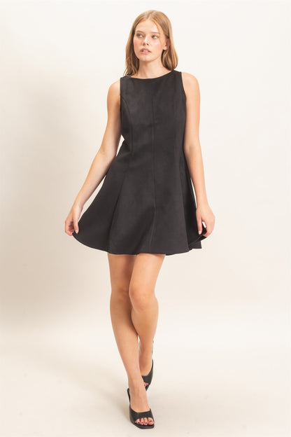 Flared Sleeveless Suede Mini Dress