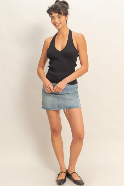 Ribbed Halter Neck Top