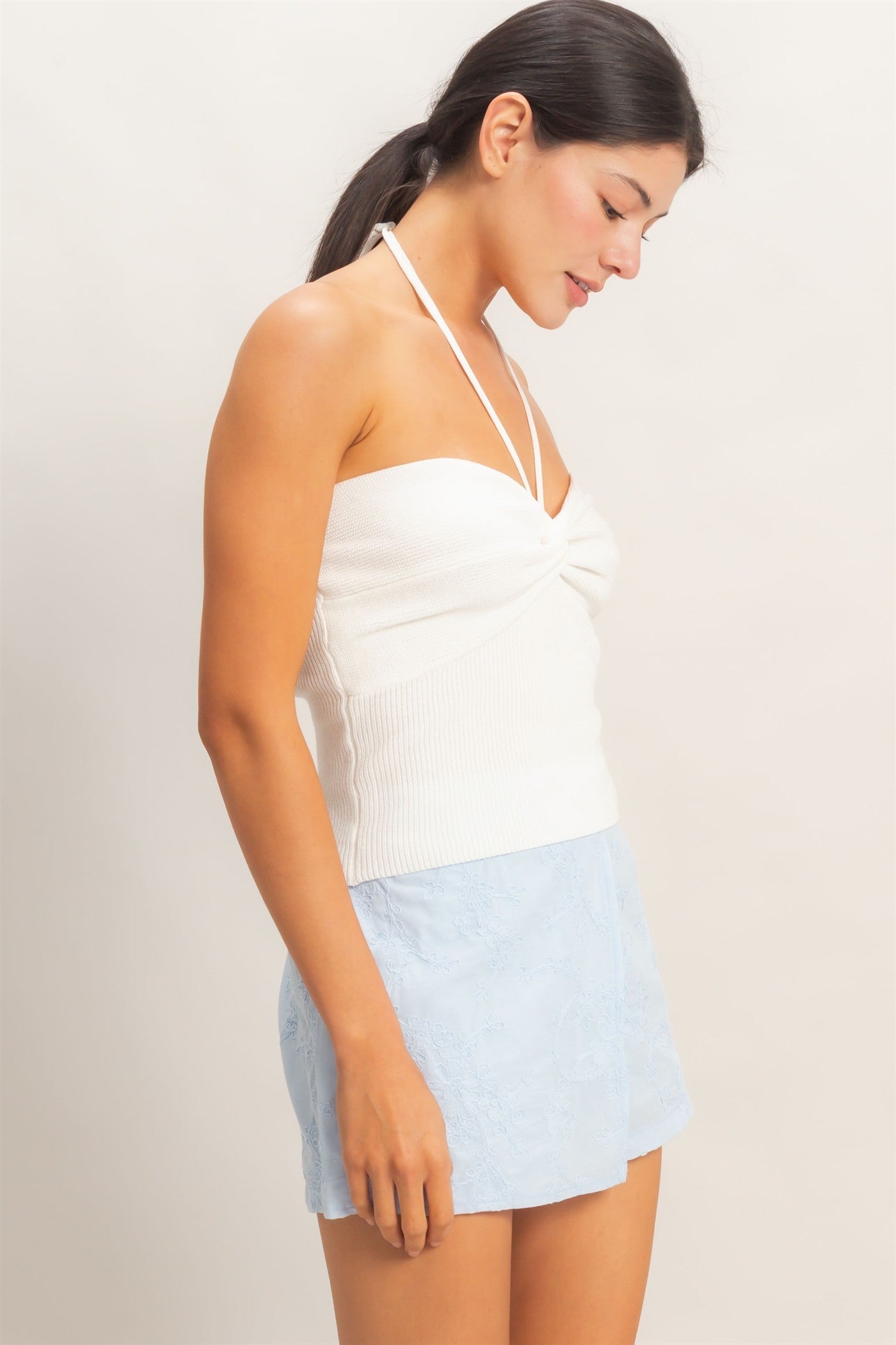 Ribbed Halter Top With Twist