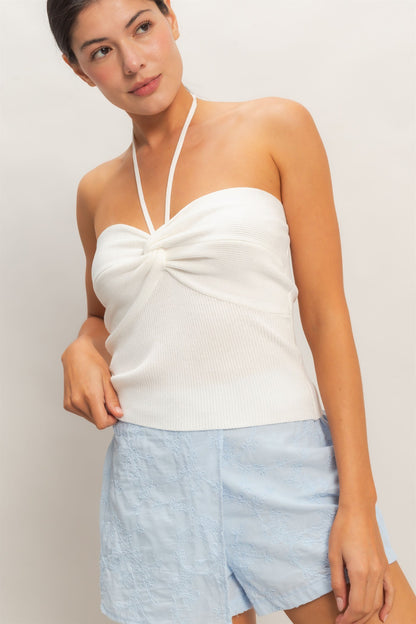 Ribbed Halter Top With Twist