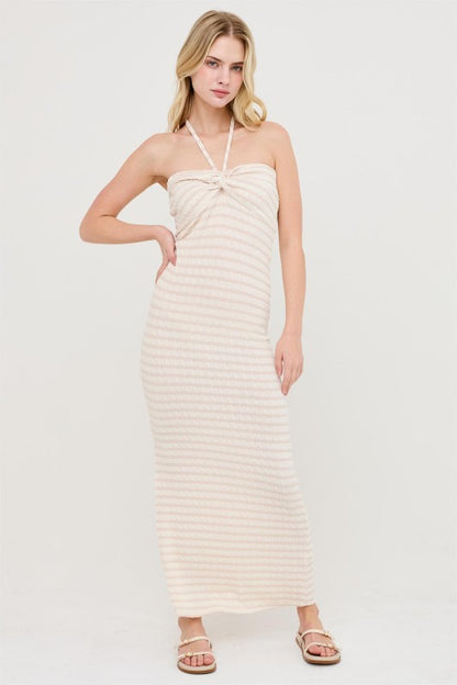 Halter Neck Twist Bust Midi Dress