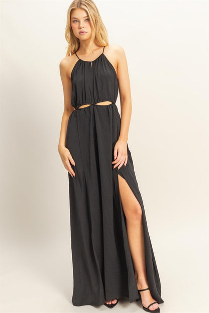 Side Cutouts Side Slit Maxi Dress Black / Small