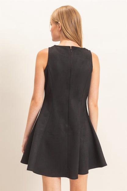 Flared Sleeveless Suede Mini Dress