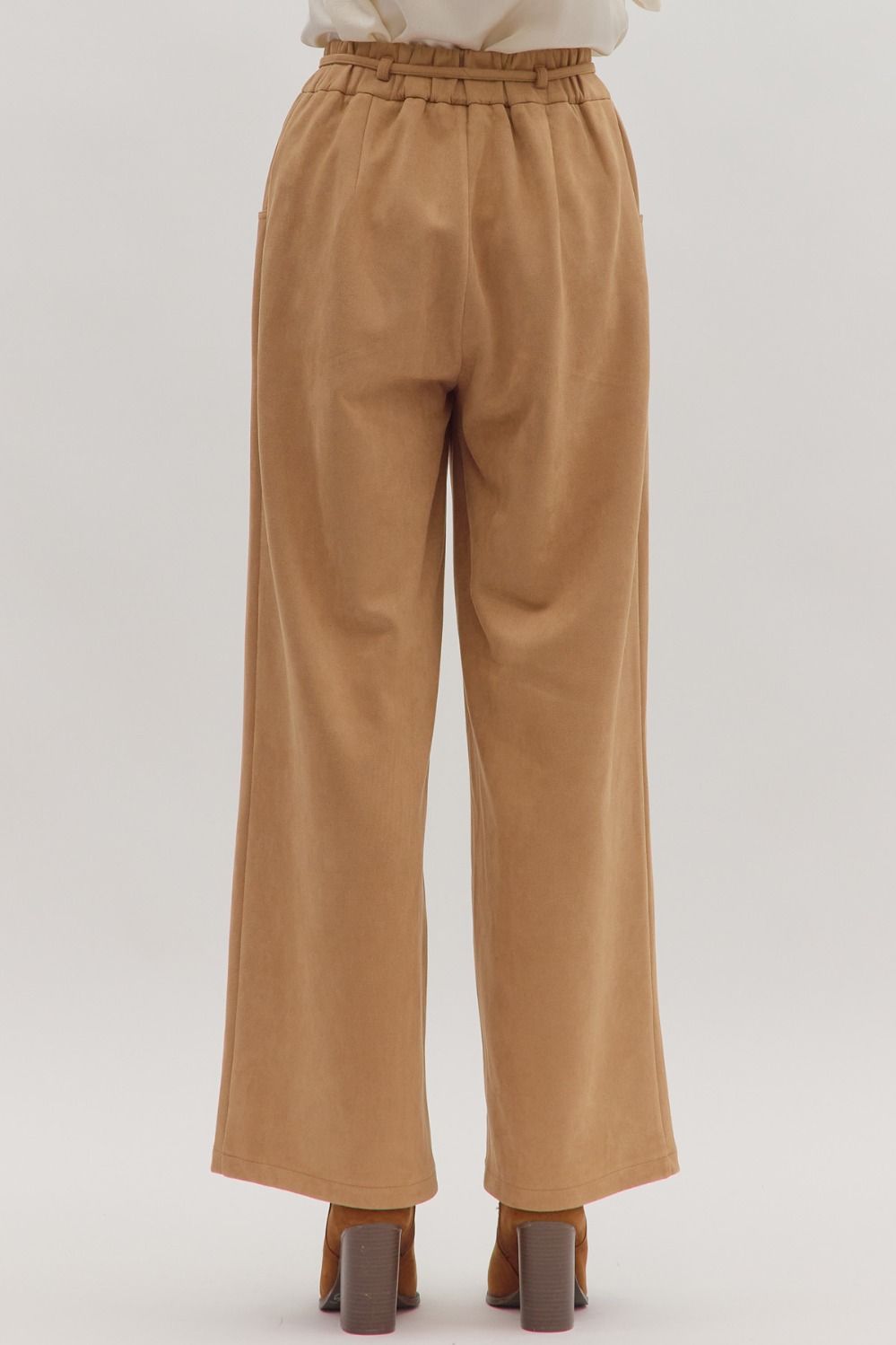 suede elastic waist wide leg pants