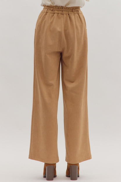 suede elastic waist wide leg pants