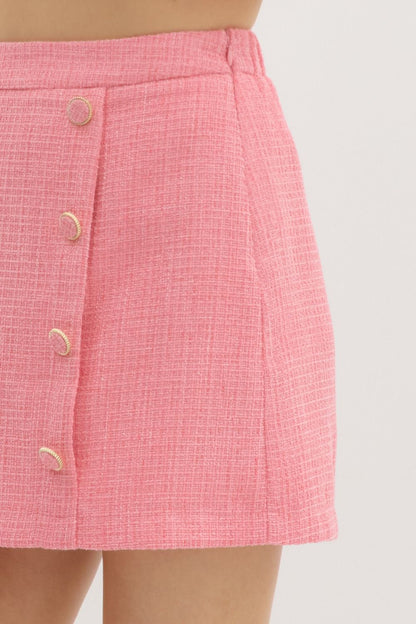 button tweed mini skirt