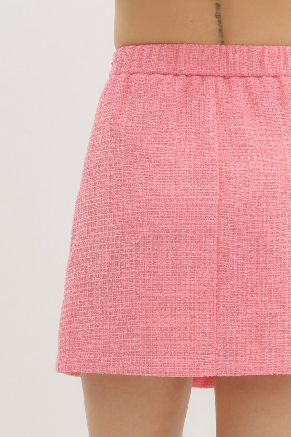 button tweed mini skirt