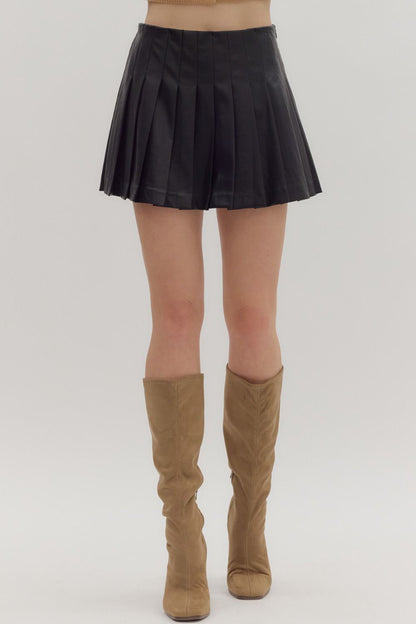 pleated faux leather mini skirt