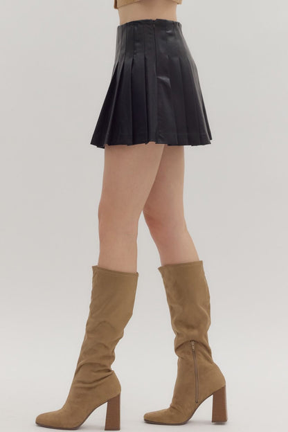 pleated faux leather mini skirt