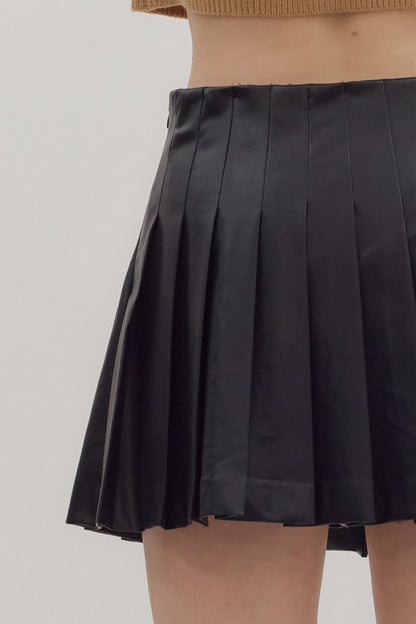 pleated faux leather mini skirt