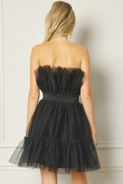 Tulle strapless tiered mini dress