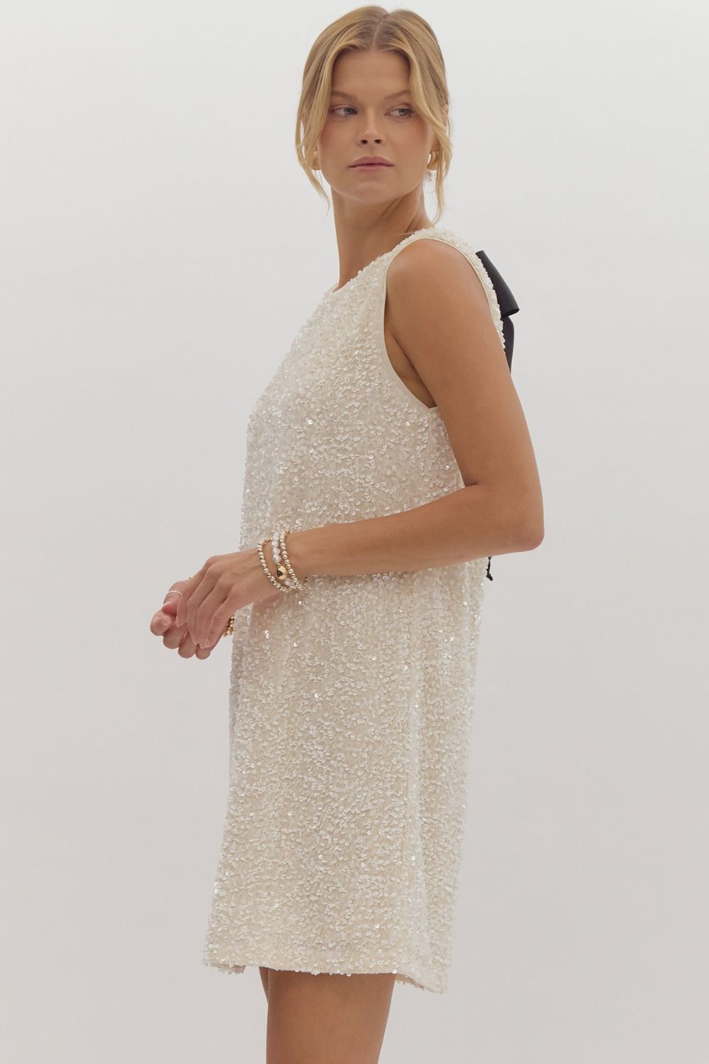 back ribbon bow tie a-line sequin dress RK Collections Boutique back ribbon bow tie a-line sequin dress RK Collections Boutique