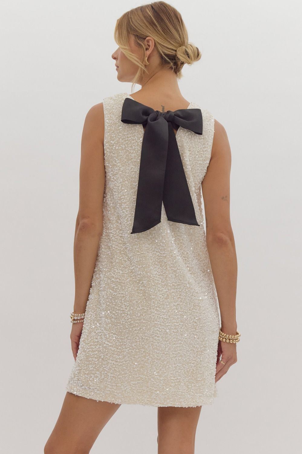 back ribbon bow tie a-line sequin dress