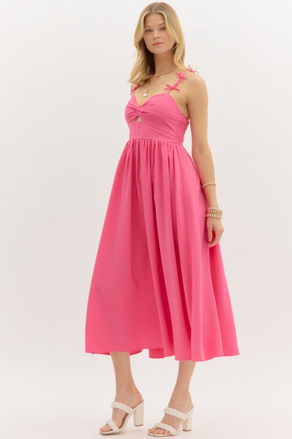 bow straps twist front top pullover midi dress