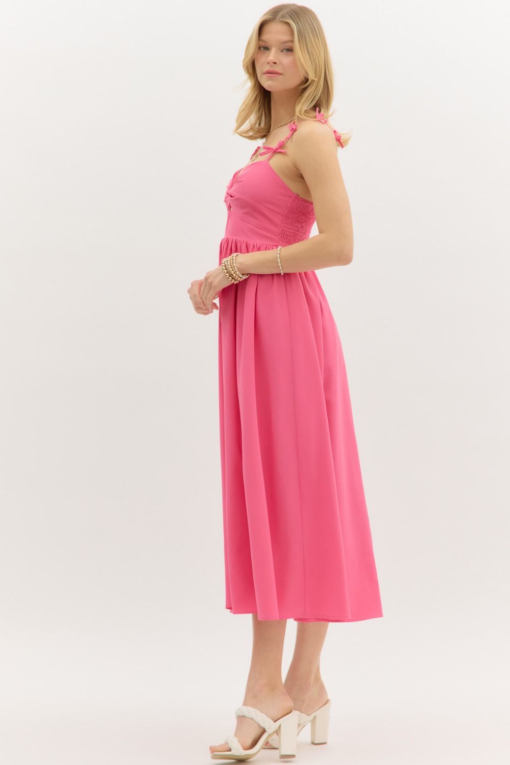 bow straps twist front top pullover midi dress