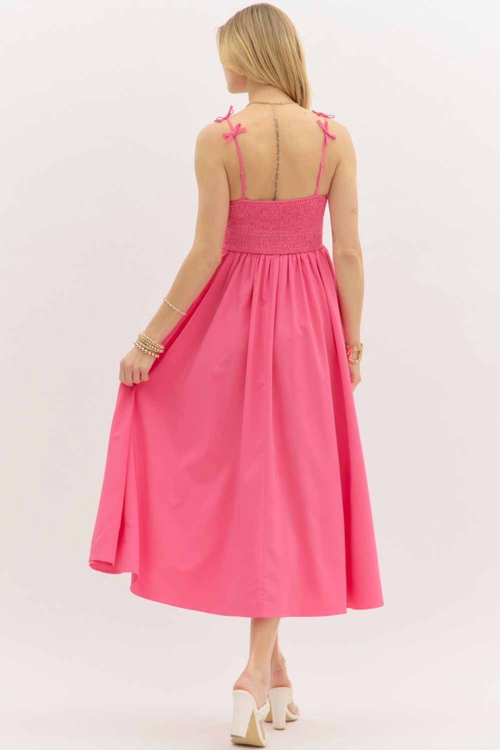 bow straps twist front top pullover midi dress