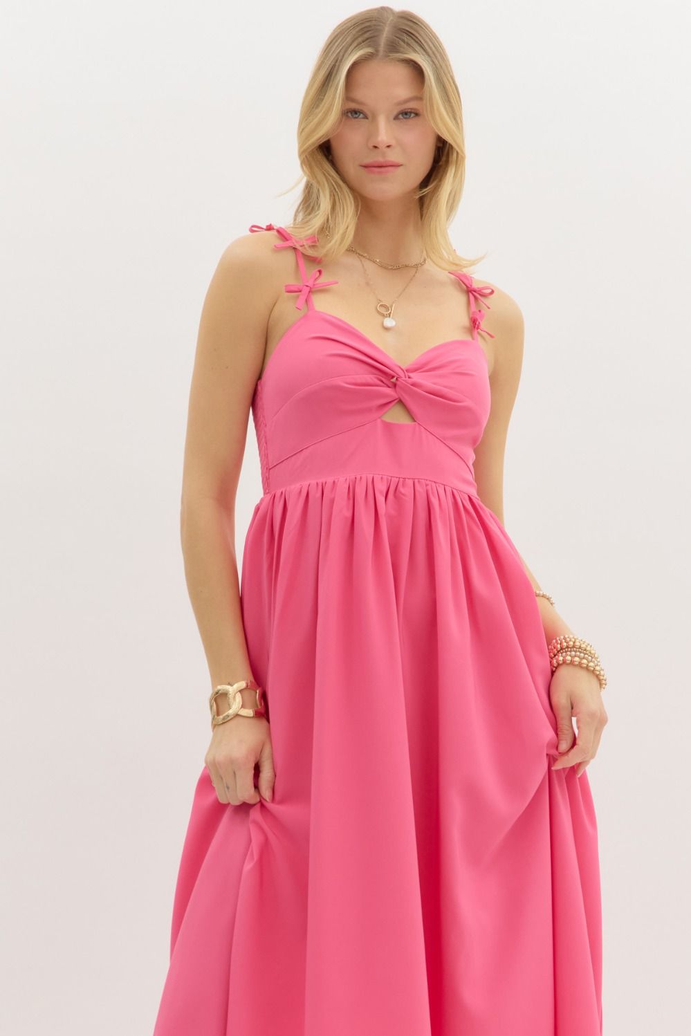 bow straps twist front top pullover midi dress