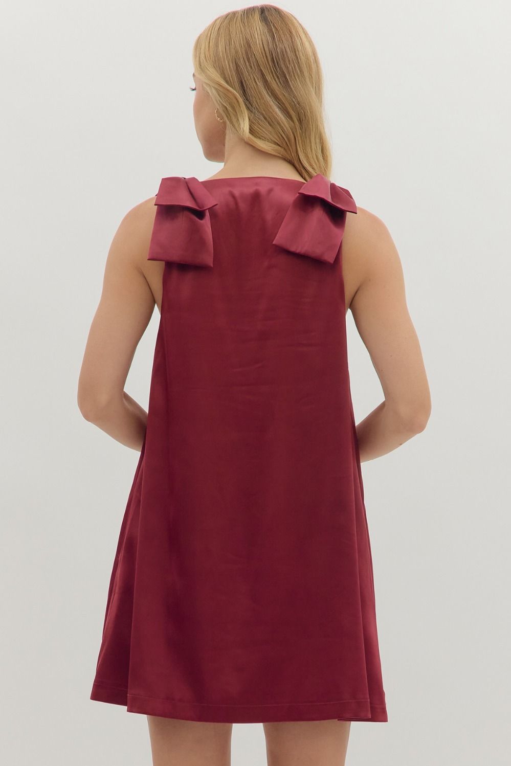satin bow shoulder a line dress