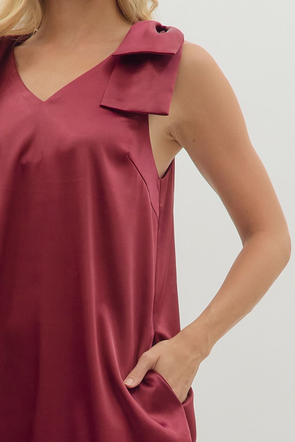 satin bow shoulder a line dress