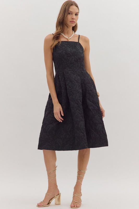 Floral jacquard sleeveless midi dress