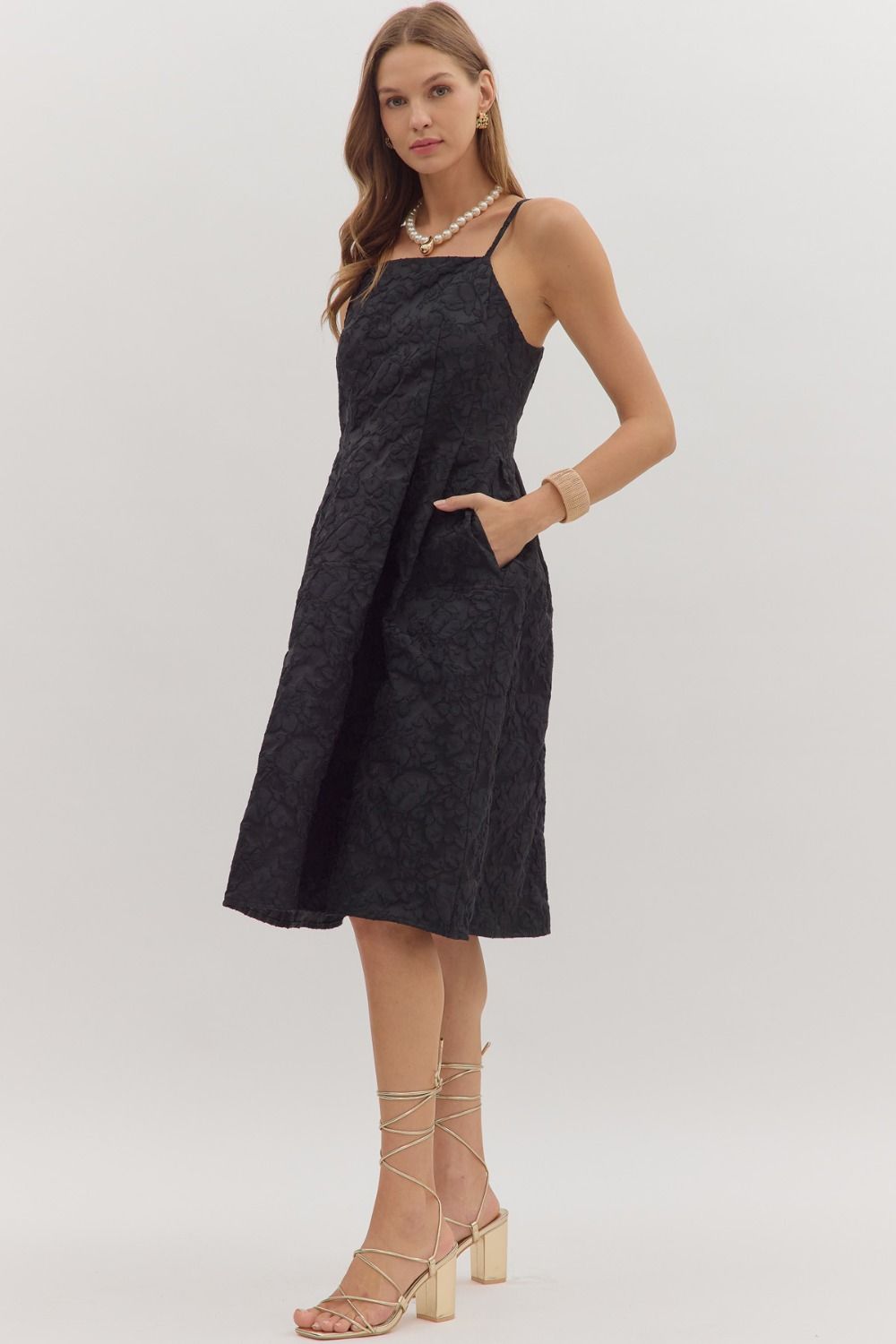 Floral jacquard sleeveless midi dress