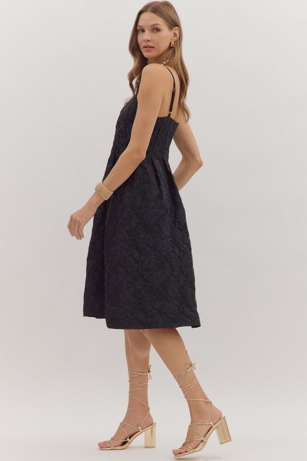 Floral jacquard sleeveless midi dress