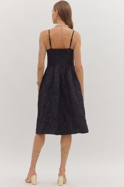 Floral jacquard sleeveless midi dress