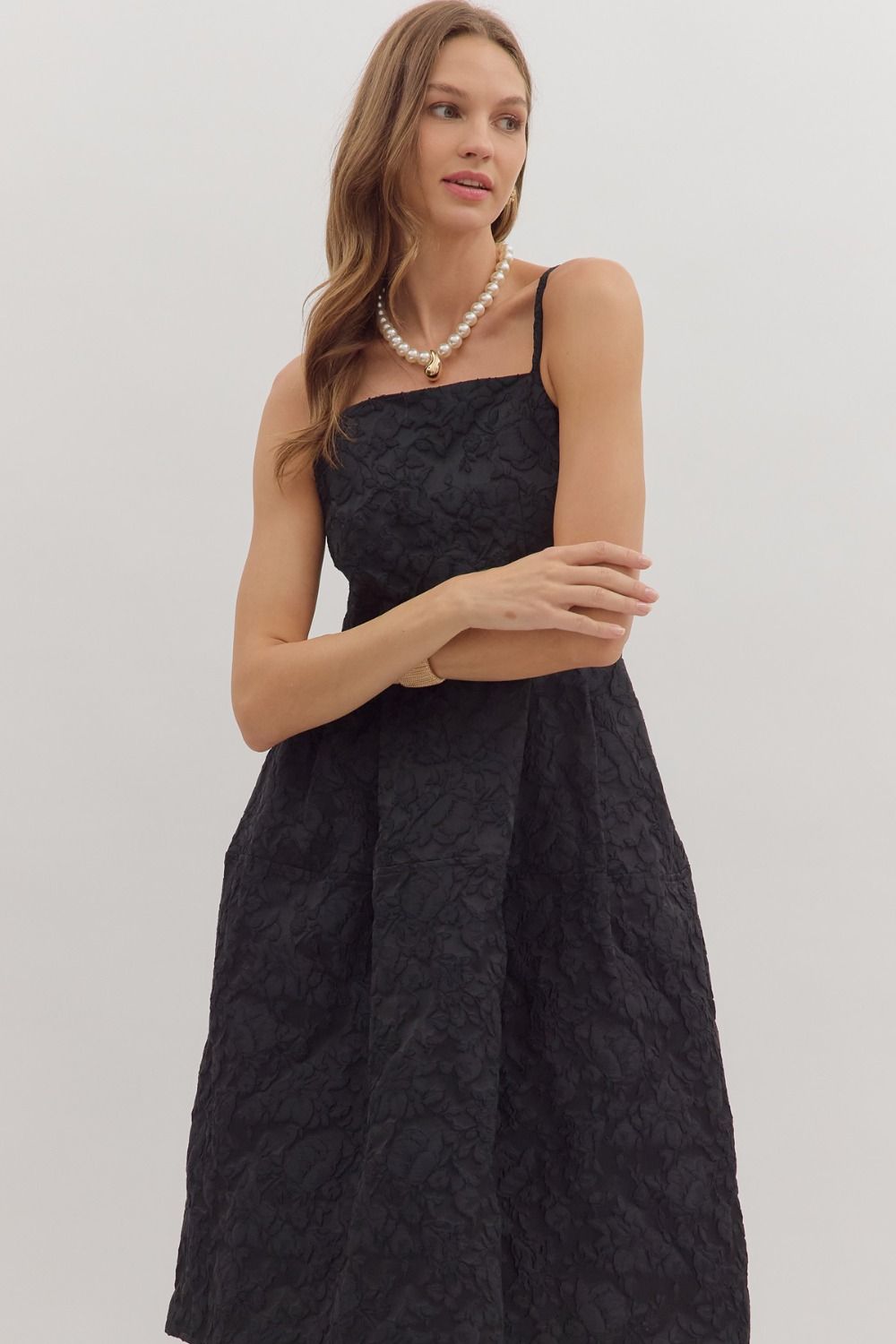 Floral jacquard sleeveless midi dress