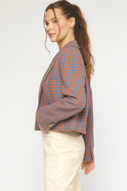 plaid cropped double breasted blazer