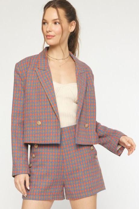 plaid cropped double breasted blazer