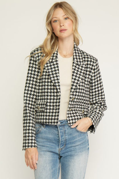 Houndstooth cropped blazer