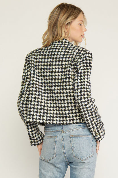 Houndstooth cropped blazer