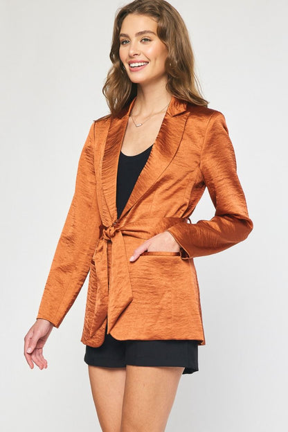 Belted Satin Blazer