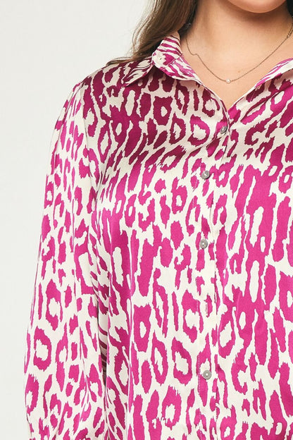 PLUS satin leopard button down shirt