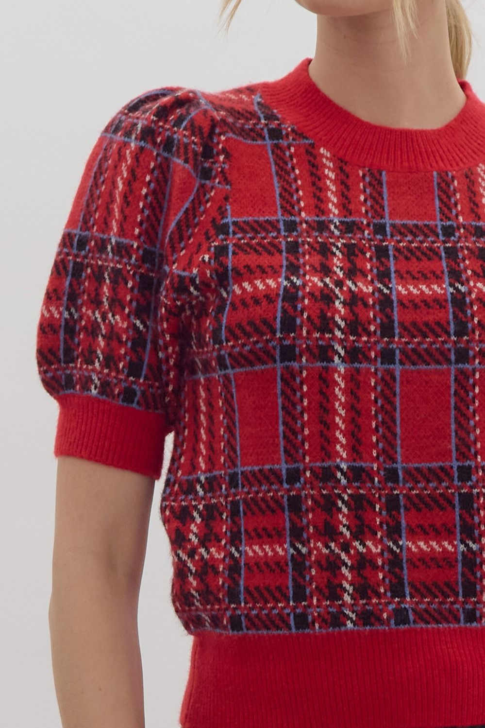 plaid short sleeve plaid sweater top