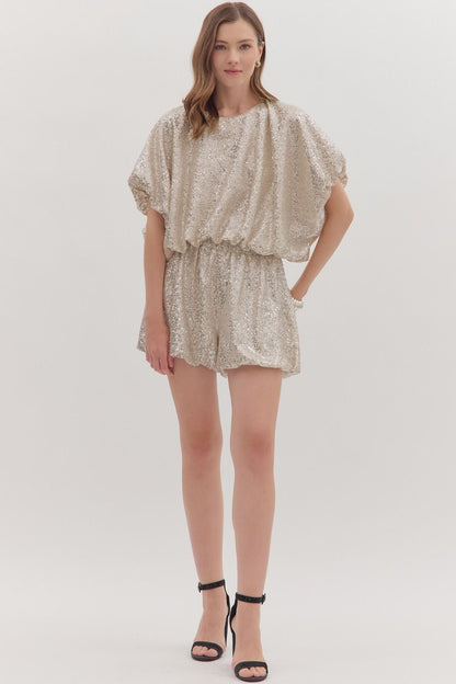 Sequin bubble hem short sleeve top