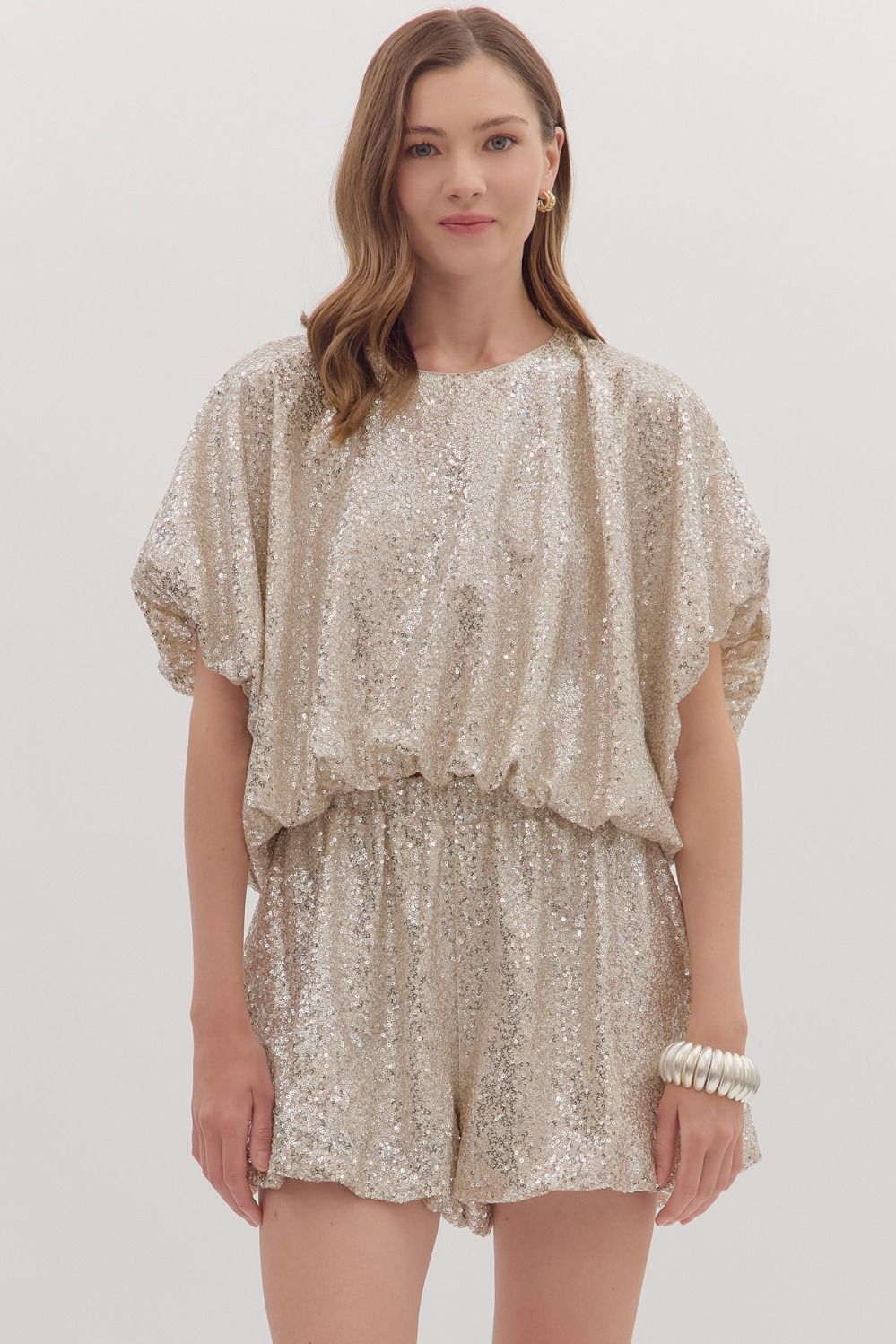 Sequin bubble hem short sleeve top