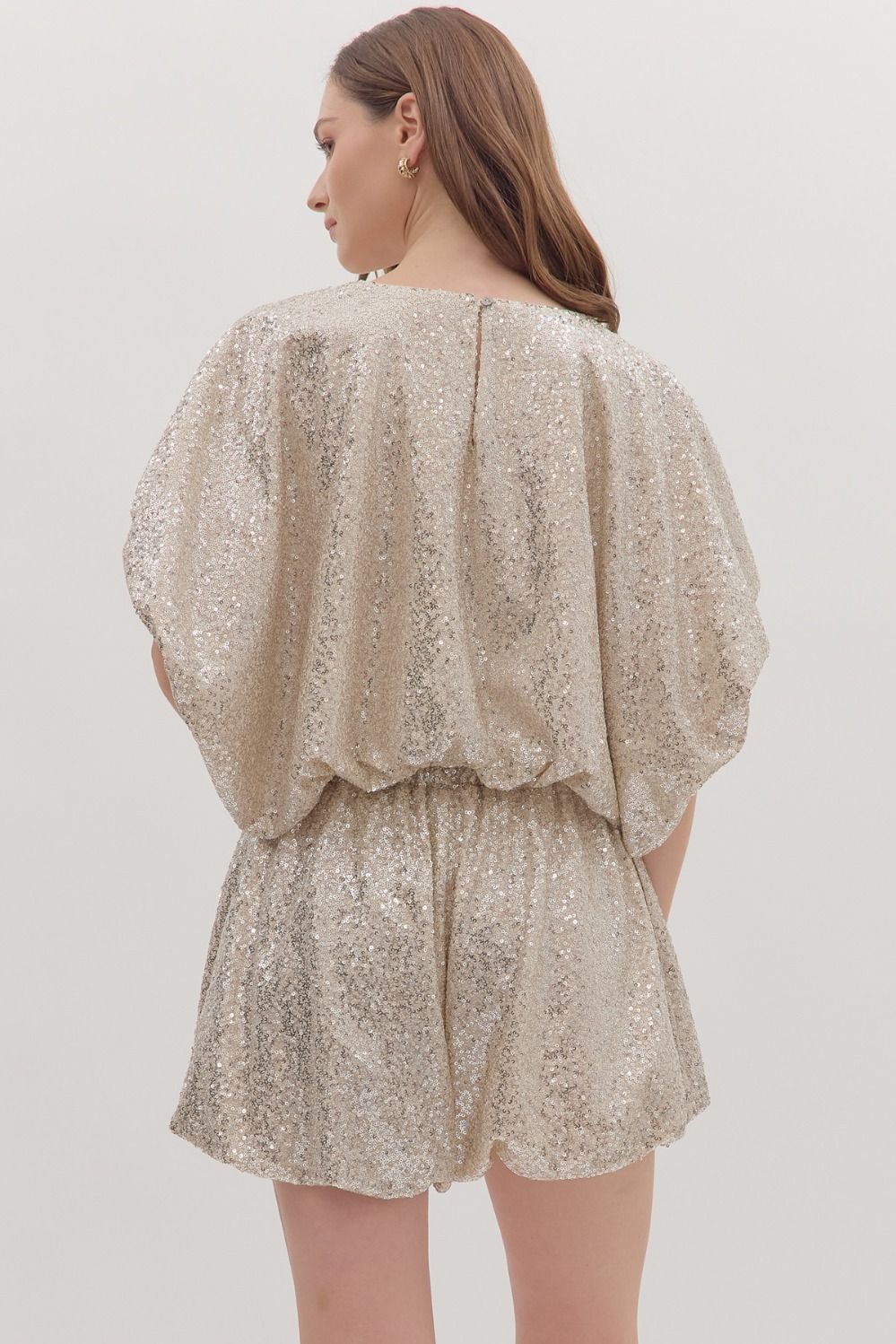 Sequin bubble hem short sleeve top