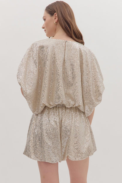 Sequin bubble hem short sleeve top