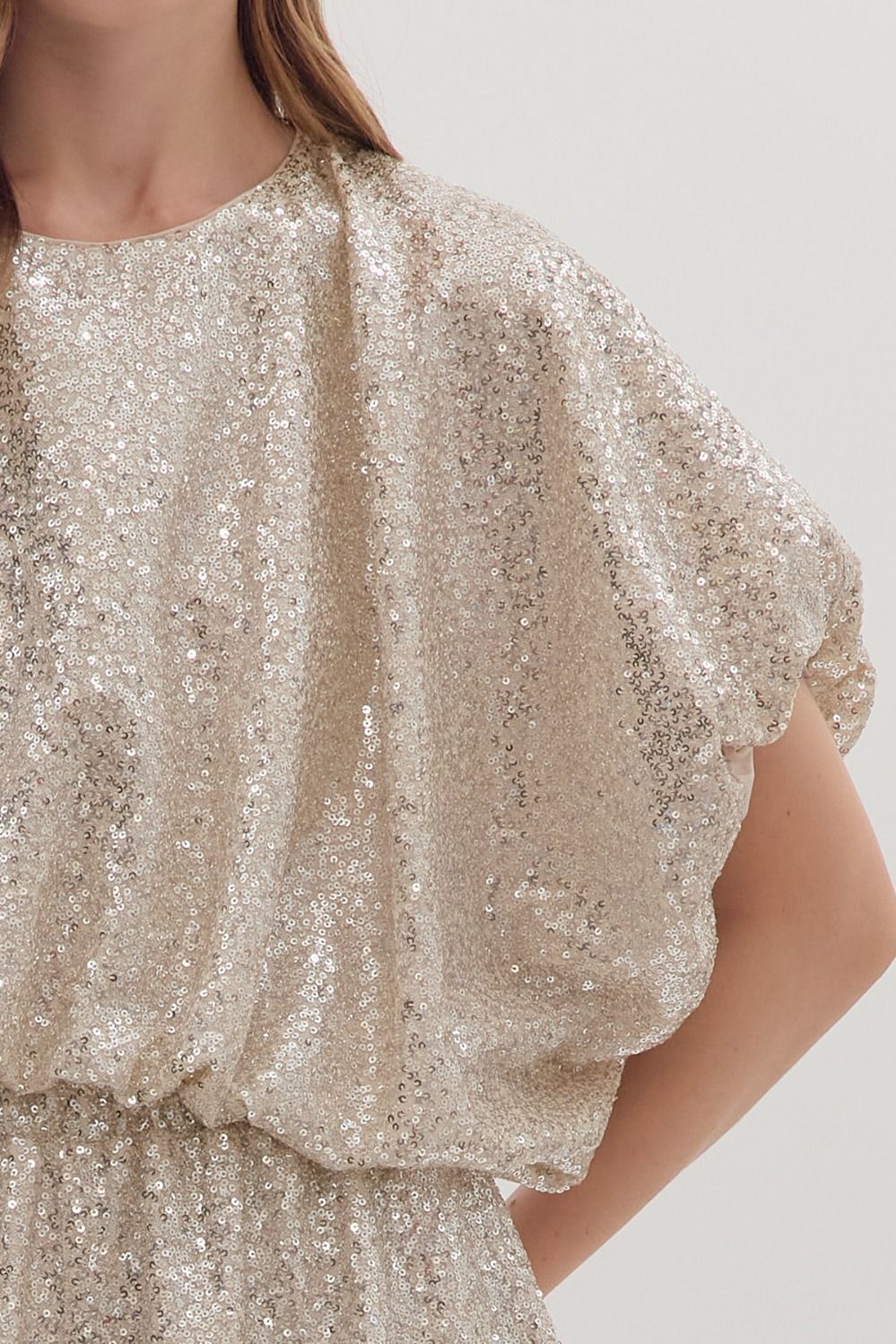 Sequin bubble hem short sleeve top