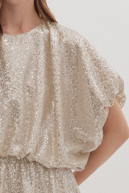 Sequin bubble hem short sleeve top