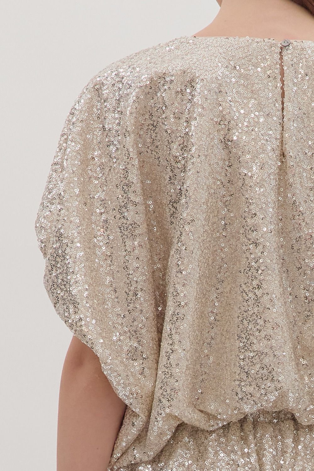 Sequin bubble hem short sleeve top